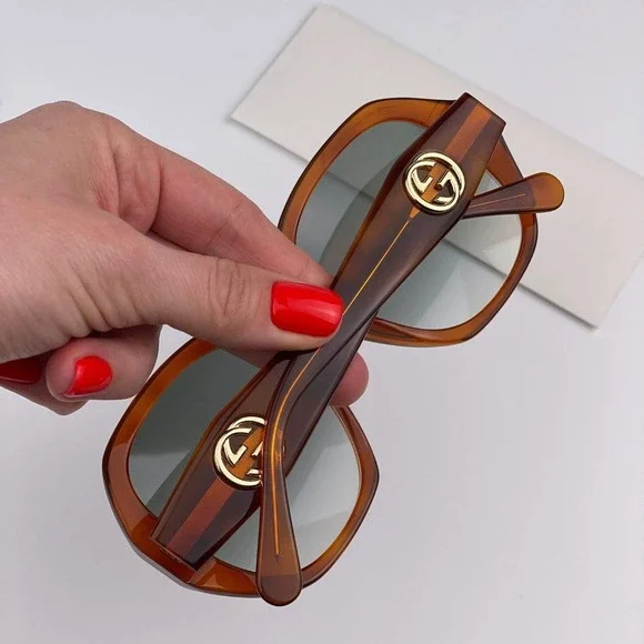 🔥 GUCCI LOGO GG0796S 003 Sunglasses Havana Gray Gradient Geometric Women